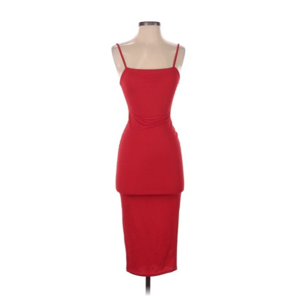 Pretty Little Thing Red Stretchy Bodycon Midi Tank Mid Length Night Out Dress 4